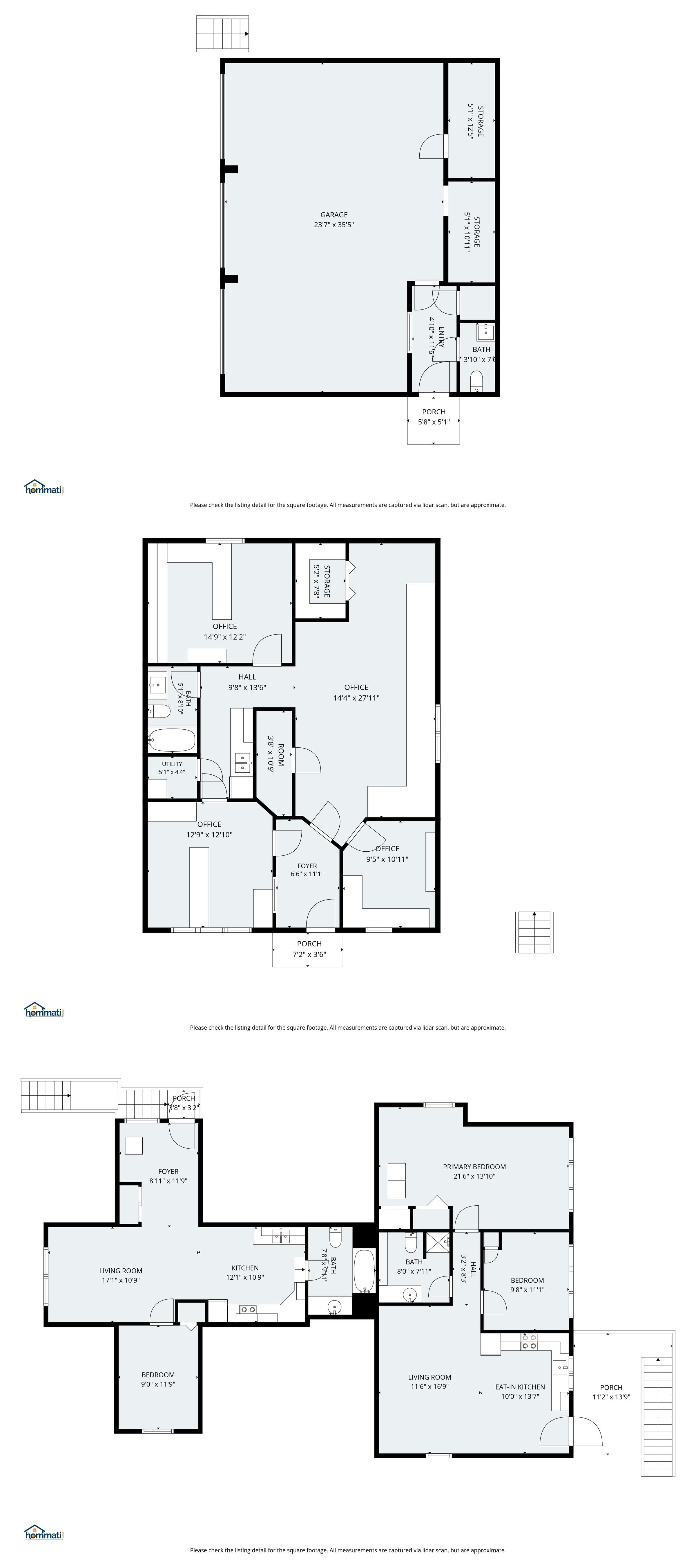 Floor plans for all three levels with room dimensions